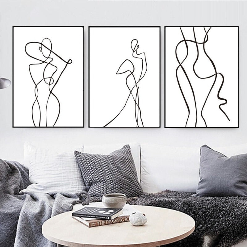 Abstract Minimalist Curve Figure Black and White - Canvas Wall Art Painting | Bowlift