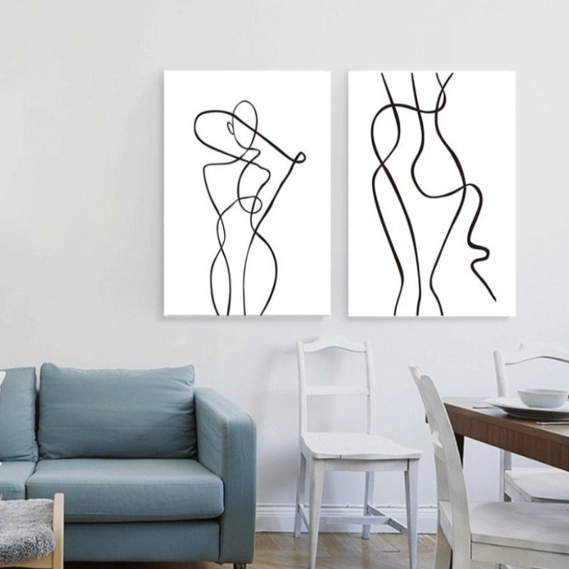 Abstract Minimalist Curve Figure Black and White - Canvas Wall Art Painting | Bowlift