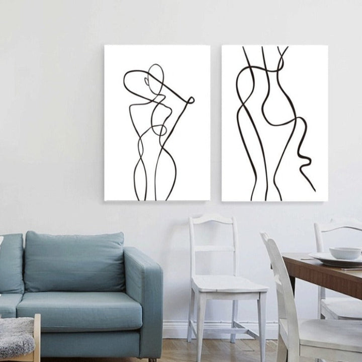 Abstract Minimalist Curve Figure Black and White - Canvas Wall Art Painting | Bowlift