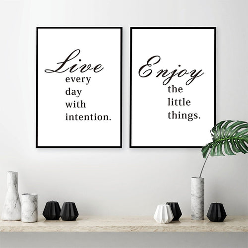 Minimalist Enjoy Little Things Life Quote Live Letters Wall Art Prints | Bowlift