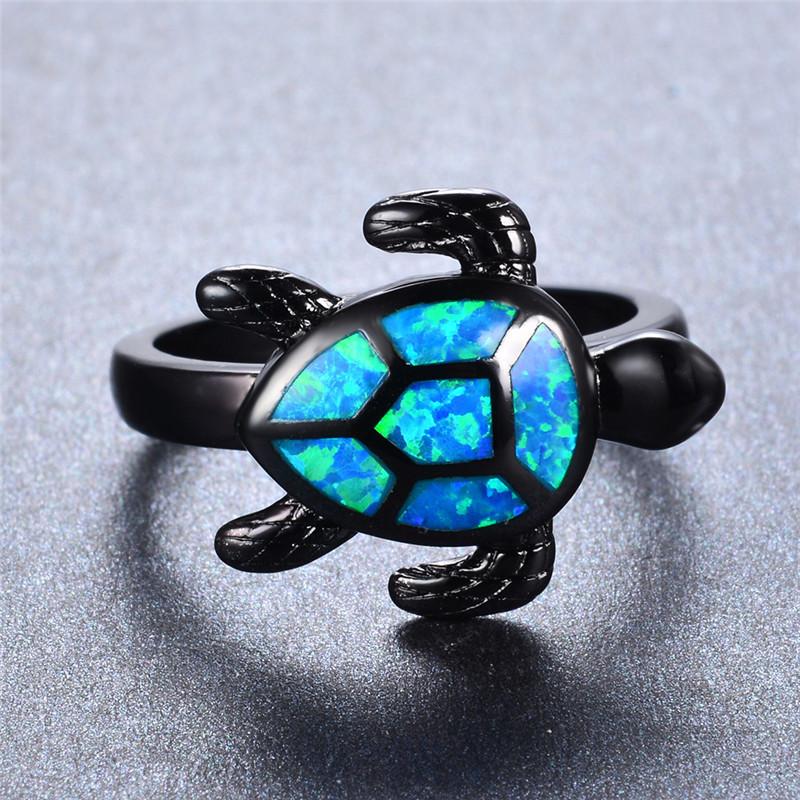 Blue Fire Opal Turtle Ring | Bowlift