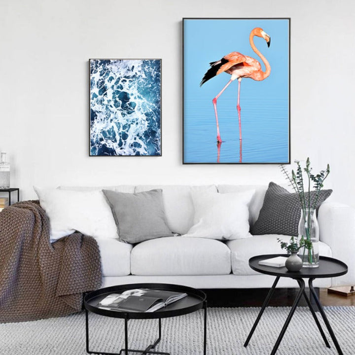 Flamingo In Seascape - Canvas Wall Art Painting | Bowlift