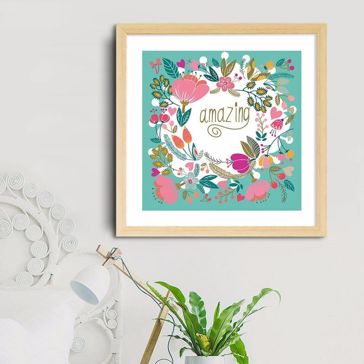 Nordic Deer Birds Flowers Natural - Canvas Wall Art Painting | Bowlift