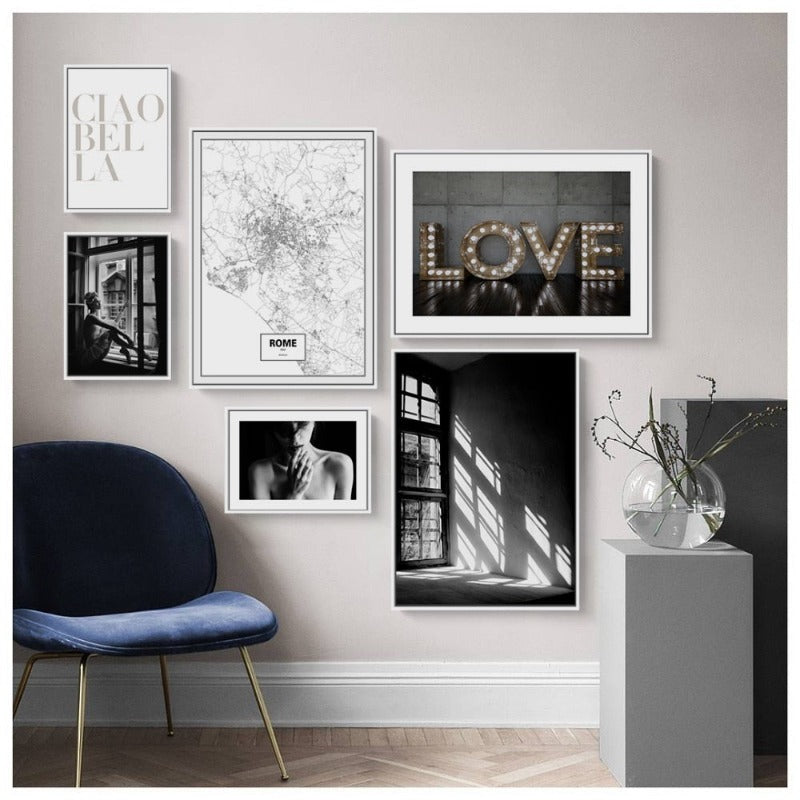 Nordic Scandinavia Interior Designs Love Print Girl - Canvas Wall Art Painting | Bowlift