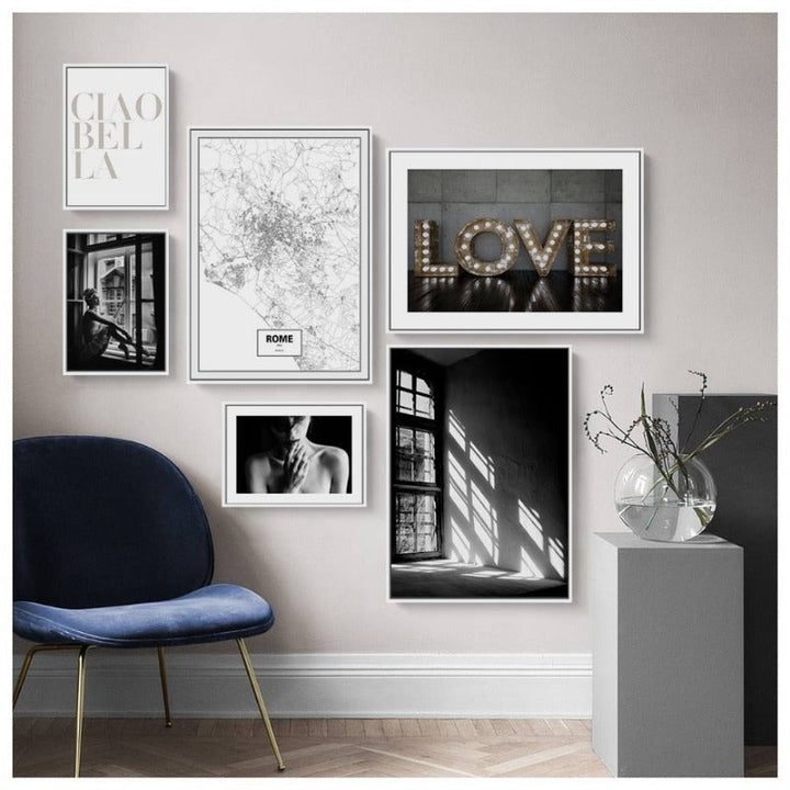 Nordic Scandinavia Interior Designs Love Print Girl - Canvas Wall Art Painting | Bowlift
