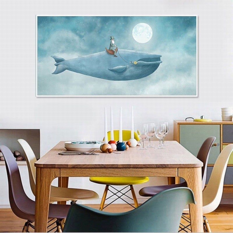 Abstract Whale In Blue Sky - Canvas Wall Art Painting | Bowlift