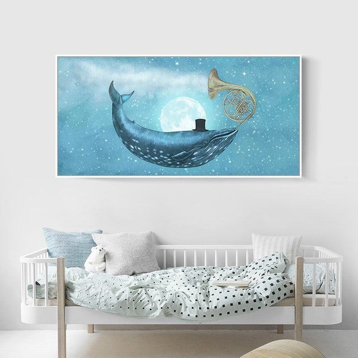 Abstract Whale In Blue Sky - Canvas Wall Art Painting | Bowlift