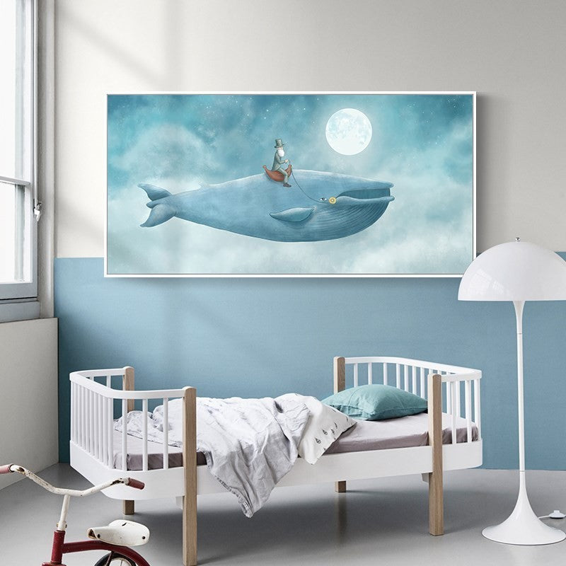 Abstract Whale In Blue Sky - Canvas Wall Art Painting | Bowlift