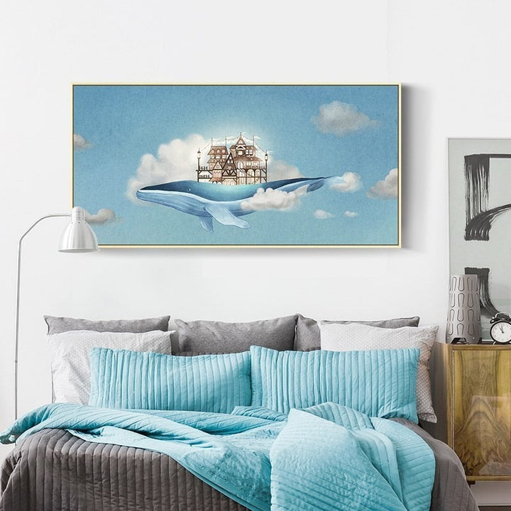 Abstract Whale In Blue Sky - Canvas Wall Art Painting | Bowlift