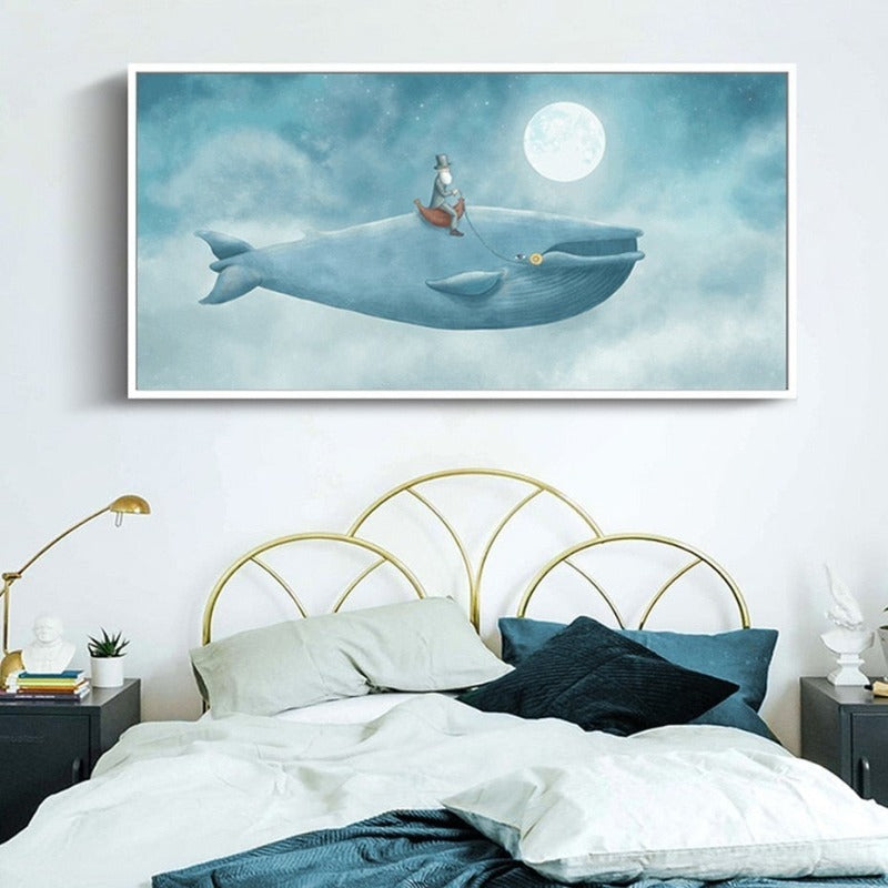 Abstract Whale In Blue Sky - Canvas Wall Art Painting | Bowlift