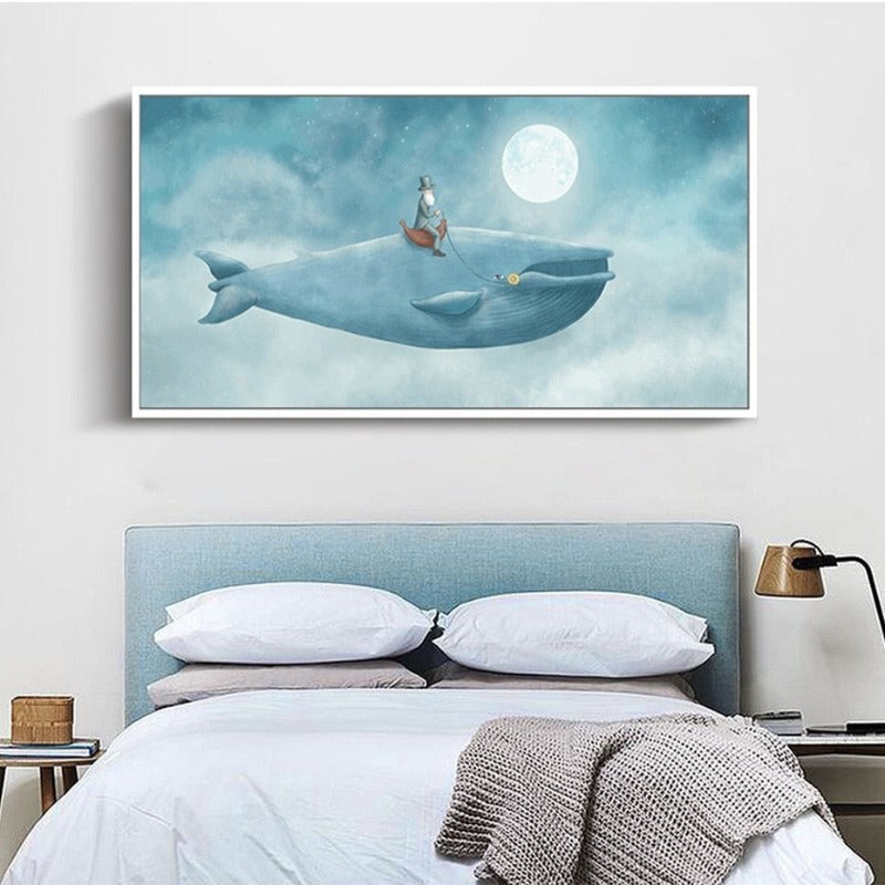 Abstract Whale In Blue Sky - Canvas Wall Art Painting | Bowlift