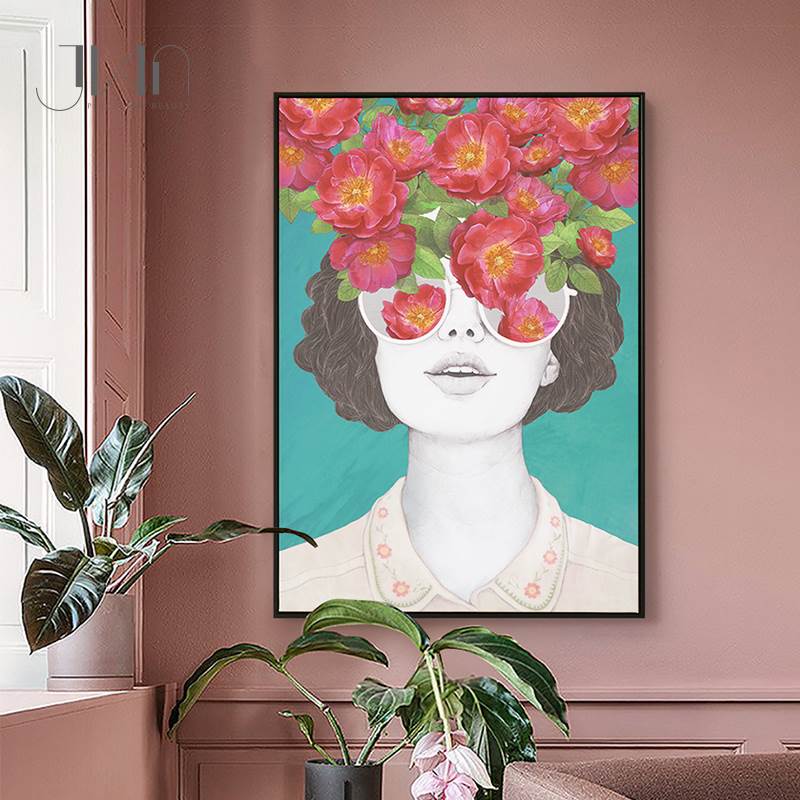Fashion Figure Floral Girl - Canvas Wall Art Painting | Bowlift
