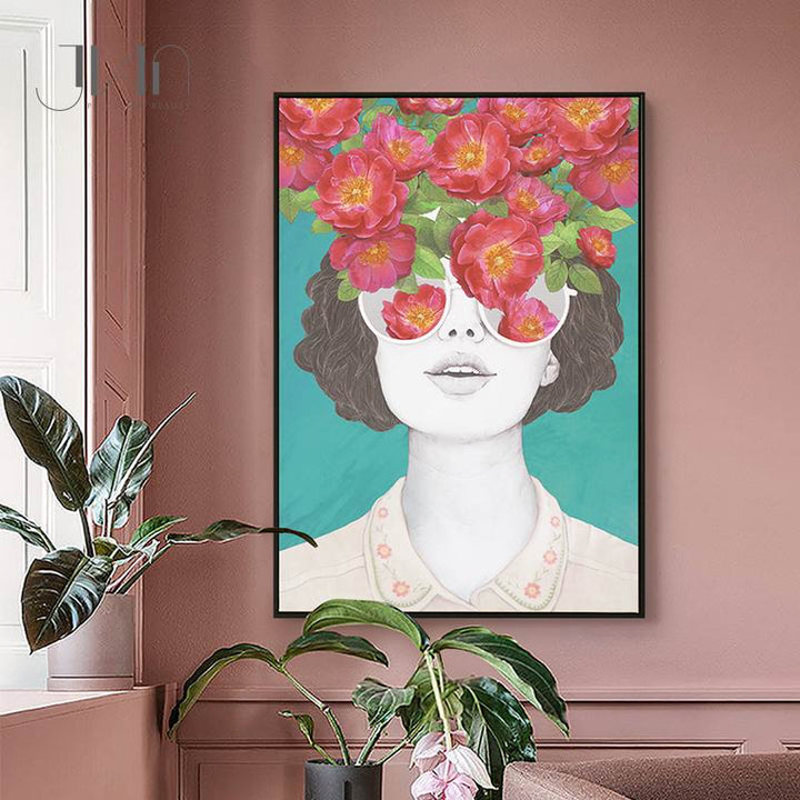 Fashion Figure Floral Girl - Canvas Wall Art Painting | Bowlift