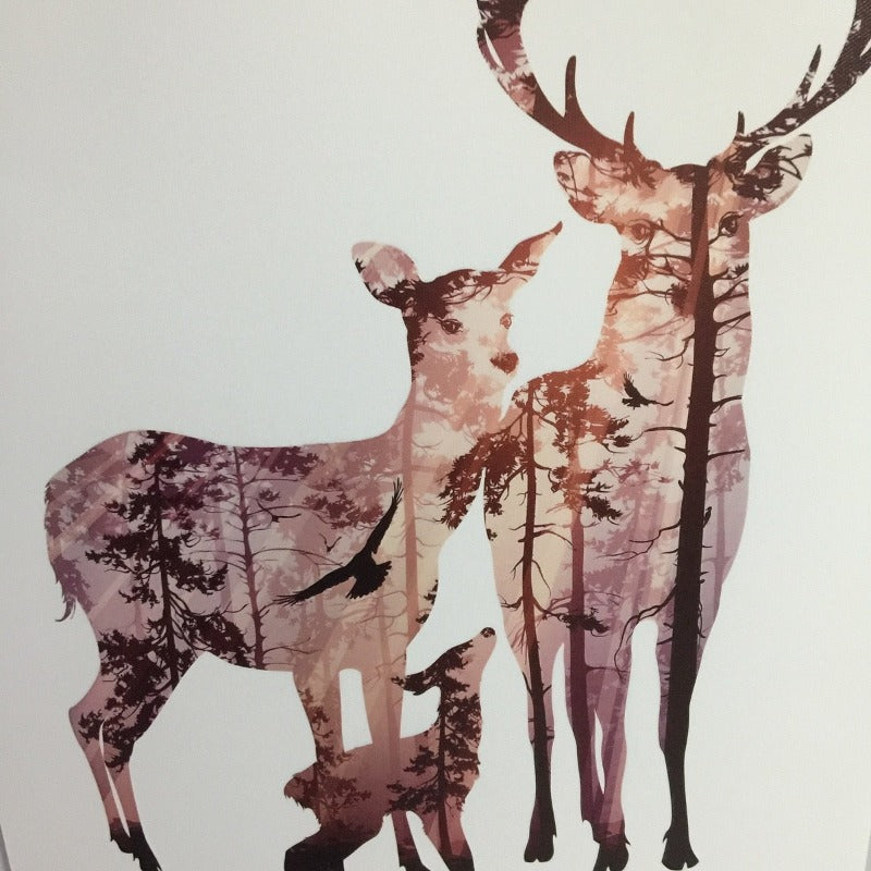 Abstract Deer Family Animals - Canvas Wall Art Painting | Bowlift