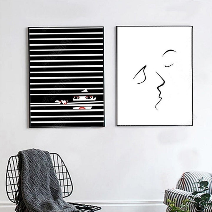 Fashion Women Abstract Kiss Poster Voyeur - Canvas Wall Art Painting | Bowlift