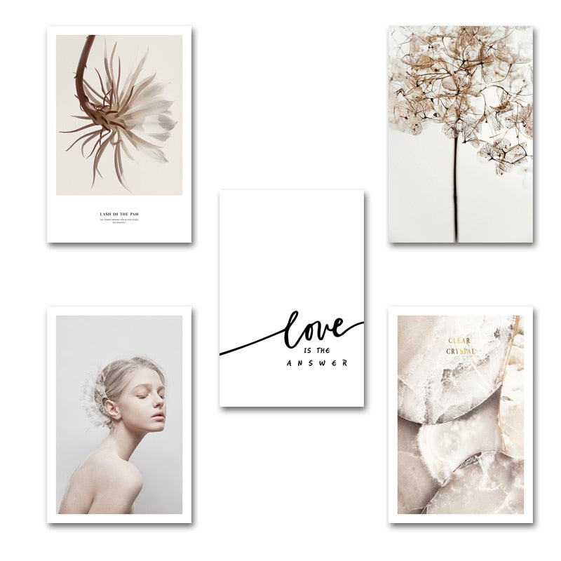 Modern Nordic Flower Prints Love is The Answer - Canvas Wall Art Painting | Bowlift
