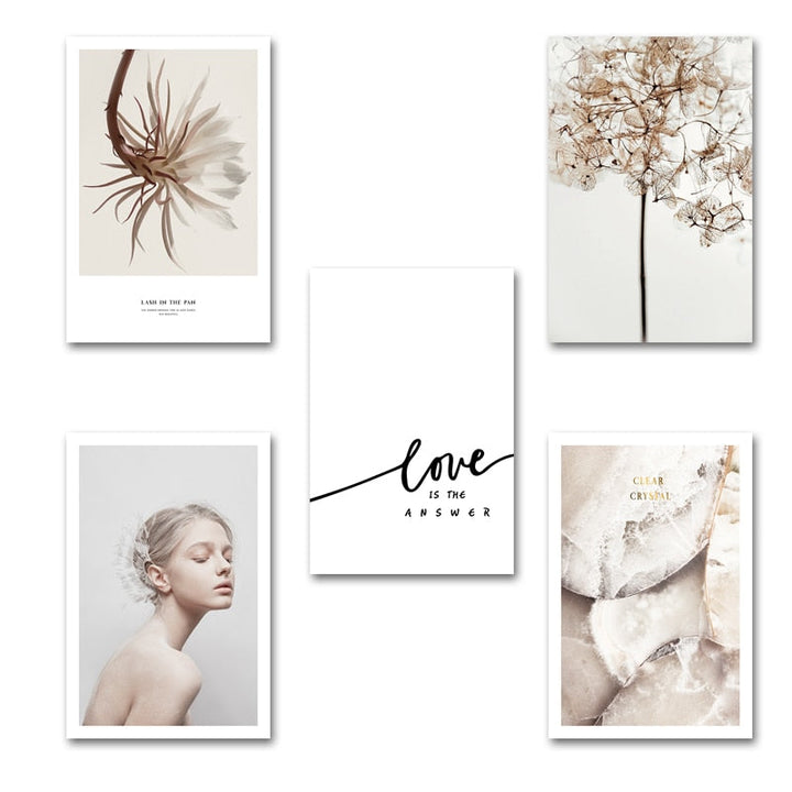 Modern Nordic Flower Prints Love is The Answer - Canvas Wall Art Painting | Bowlift