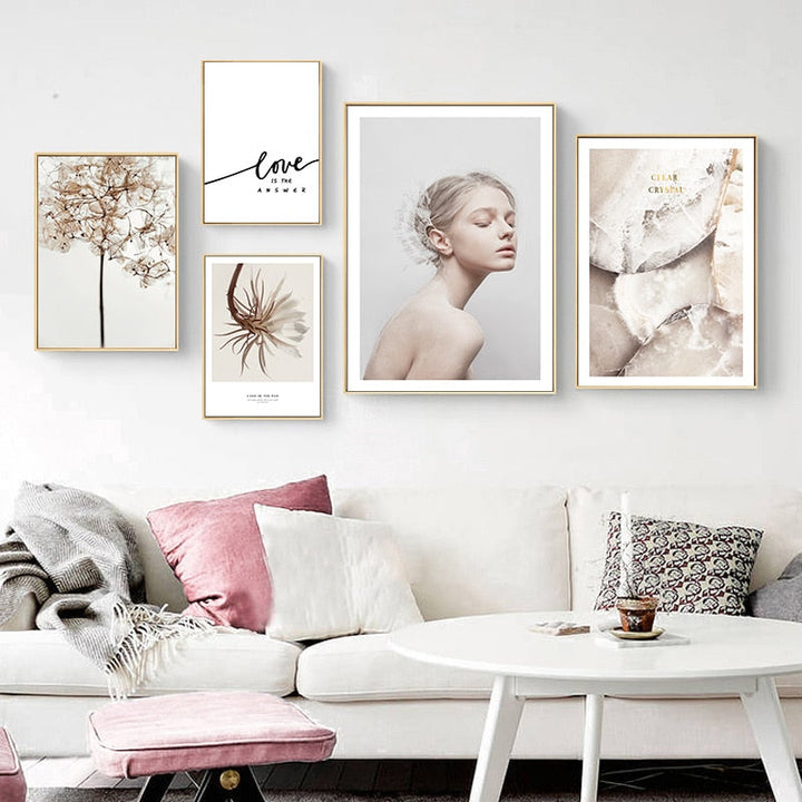 Modern Nordic Flower Prints Love is The Answer - Canvas Wall Art Painting | Bowlift