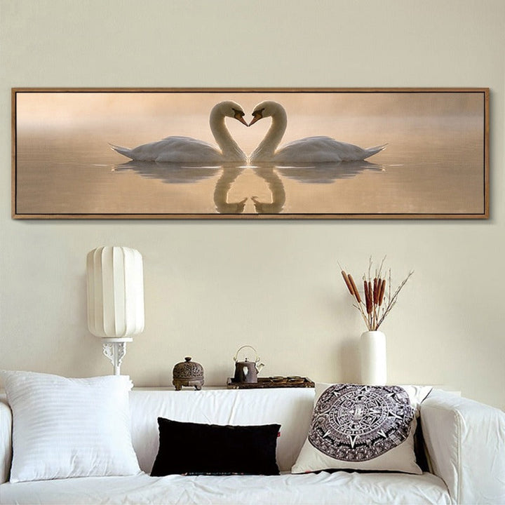 Love Coupe Of Swan Landscape - Canvas Wall Art Painting | Bowlift