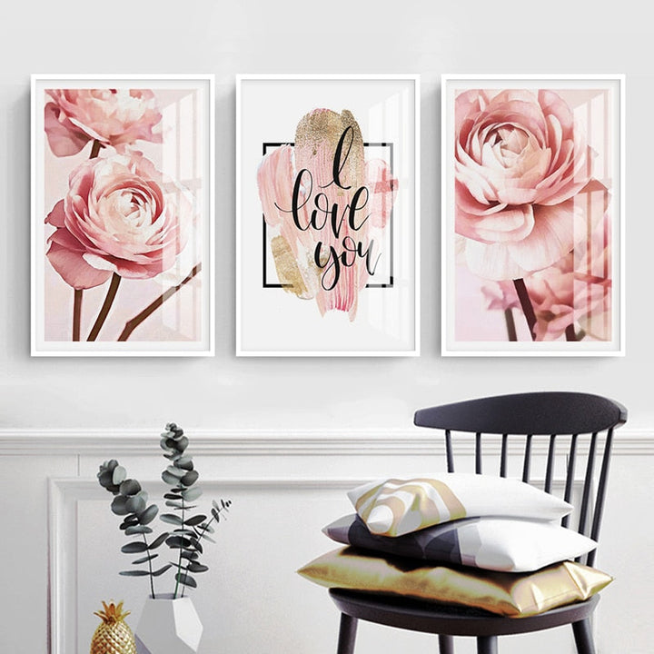Modern Pink Peony Flower Quote - Canvas Wall Art Painting | Bowlift
