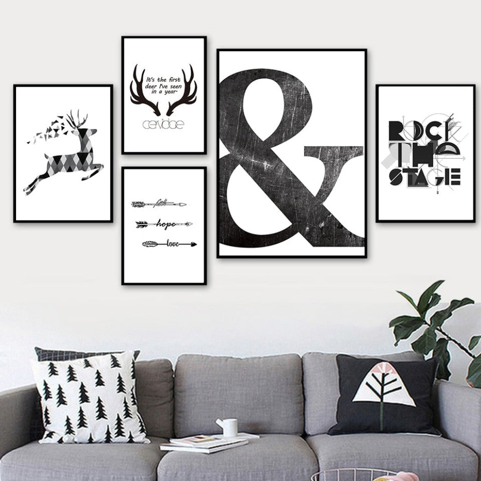 Scandinavia Deer Love Symbol Wall Art - Canvas Wall Art Painting | Bowlift