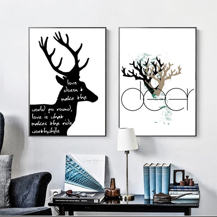 Scandinavia Deer Love Symbol Wall Art - Canvas Wall Art Painting | Bowlift