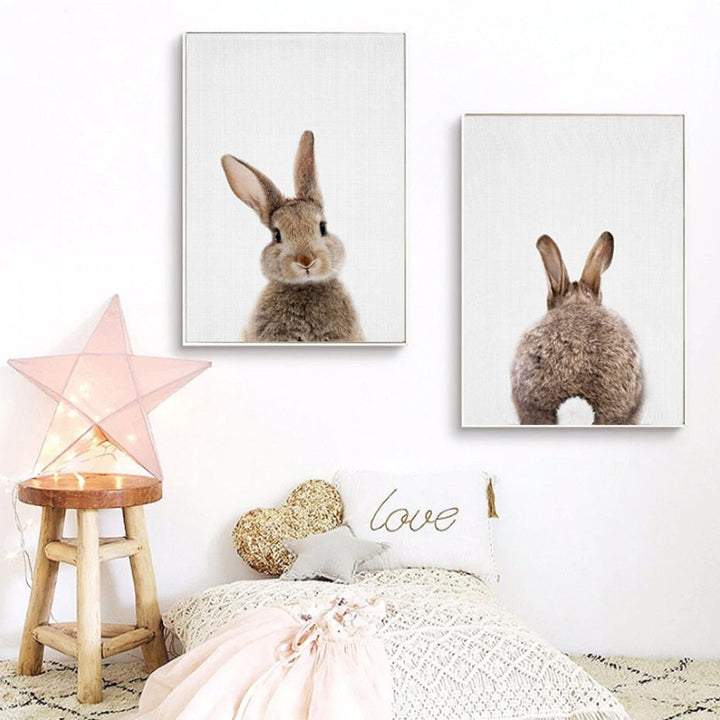 Rabbit BunnyTail Woodland Animal - Canvas Wall Art Painting | Bowlift