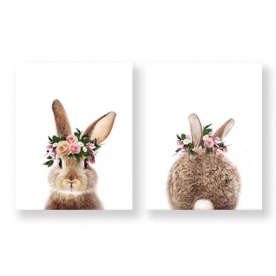 Rabbit BunnyTail Woodland Animal - Canvas Wall Art Painting | Bowlift