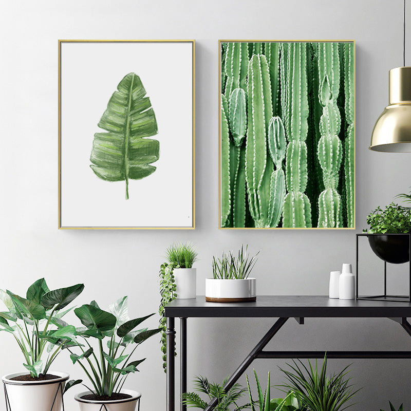 Scandinavian Cactus Green Leaf Life Quote Nordic - Canvas Wall Art Painting | Bowlift