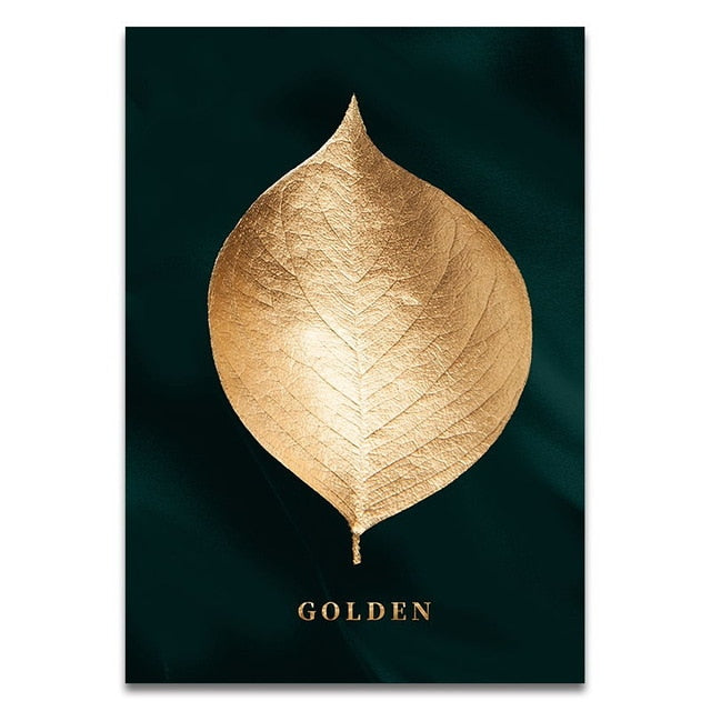 Golden Leaf Wall Art Minimalist Nordic Tropical Plants Fine Art Canvas Prints Pictures For Living Room Dining Room Art Decor | Bowlift