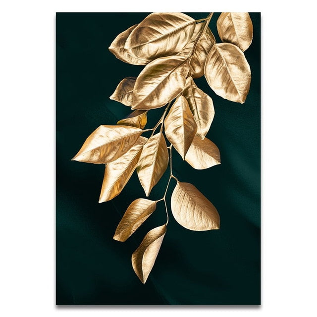Golden Leaf Wall Art Minimalist Nordic Tropical Plants Fine Art Canvas Prints Pictures For Living Room Dining Room Art Decor | Bowlift