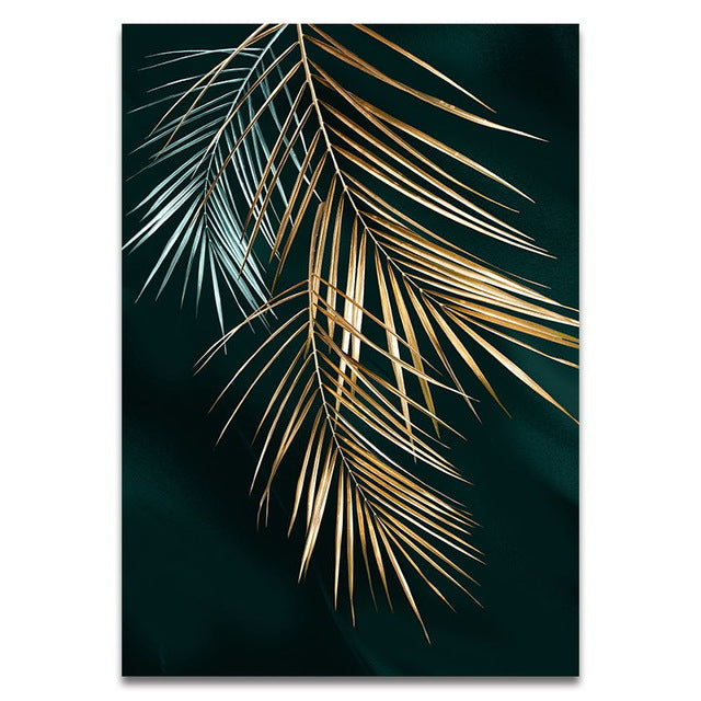 Golden Leaf Wall Art Minimalist Nordic Tropical Plants Fine Art Canvas Prints Pictures For Living Room Dining Room Art Decor | Bowlift