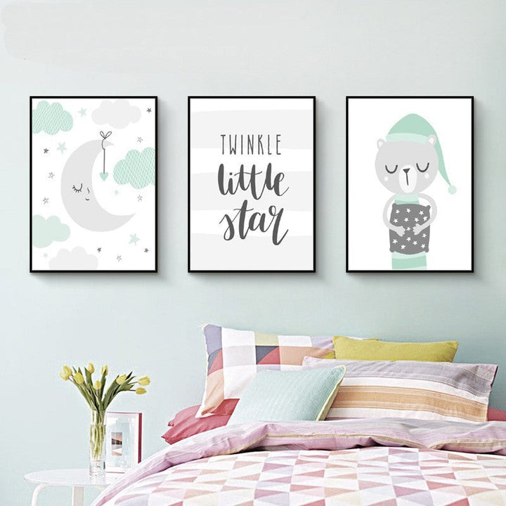 Mint Green Woodland Animals - Canvas Wall Art Painting | Bowlift