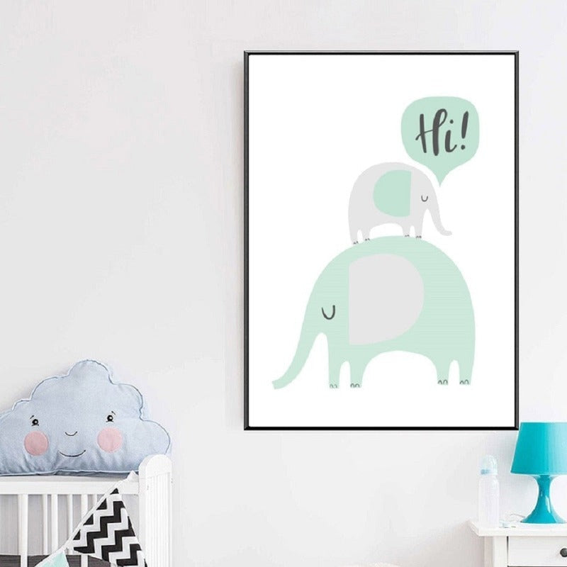 Mint Green Woodland Animals - Canvas Wall Art Painting | Bowlift