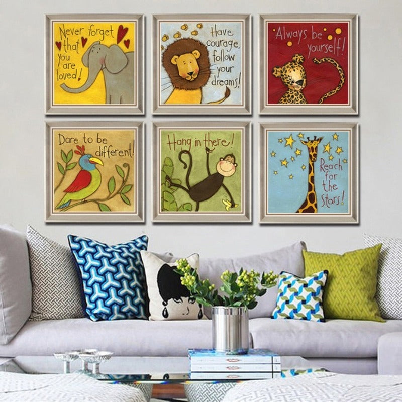 Cartoon Animals Nursery - Canvas Wall Art Painting | Bowlift
