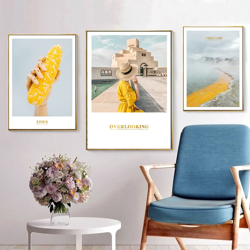 Modern Yellow Landscape Wall Art Poster - Canvas Wall Art Painting | Bowlift