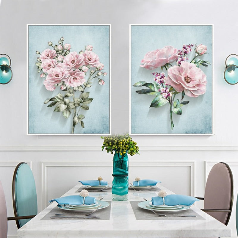 Modern Pastoral Pink Flowers - Canvas Wall Art Painting | Bowlift