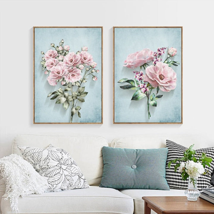 Modern Pastoral Pink Flowers - Canvas Wall Art Painting | Bowlift