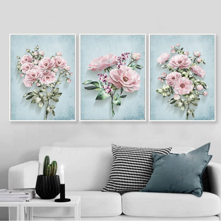 Modern Pastoral Pink Flowers - Canvas Wall Art Painting | Bowlift