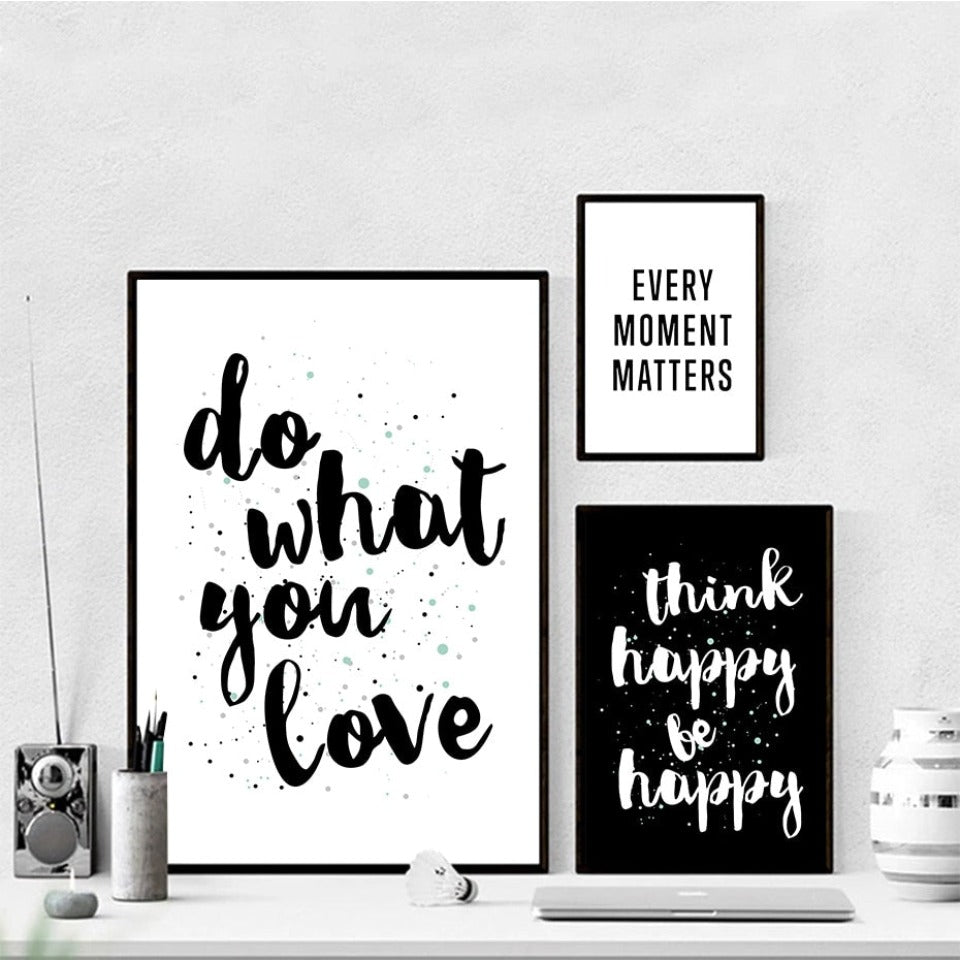Scandinavia Black and White Do what you love Quotes - Canvas Wall Art Painting | Bowlift