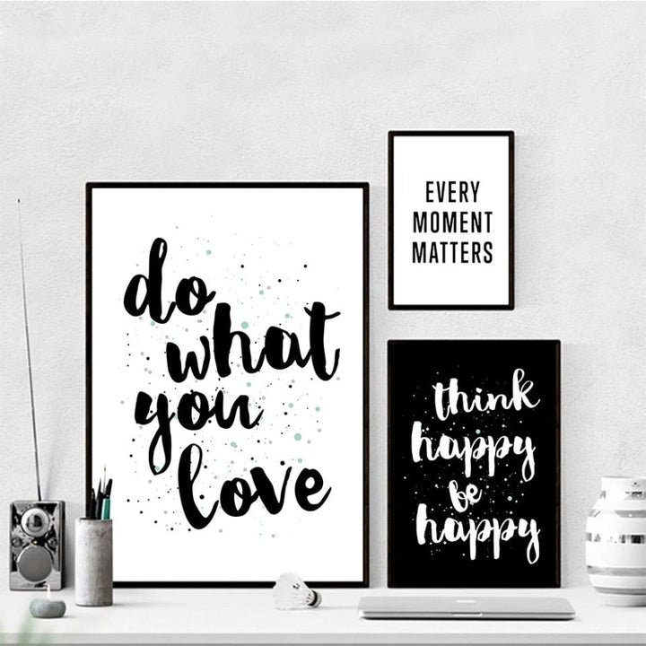 Scandinavia Black and White Do what you love Quotes - Canvas Wall Art Painting | Bowlift