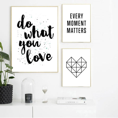 Scandinavia Black and White Do what you love Quotes - Canvas Wall Art Painting | Bowlift