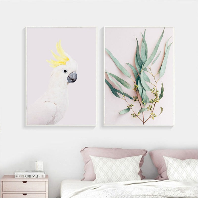 Modern Plants Leaves King Protea Flowers  - Canvas Wall Art Painting | Bowlift