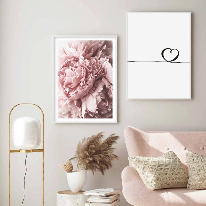 Modern Pink Peony Flower Minimalist Letter - Canvas Wall Art Painting | Bowlift