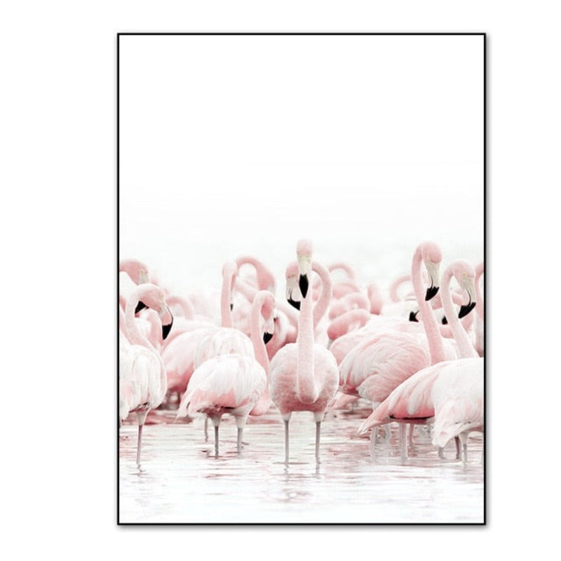 Modern Pink Floral Flamingo - Canvas Wall Art Painting | Bowlift