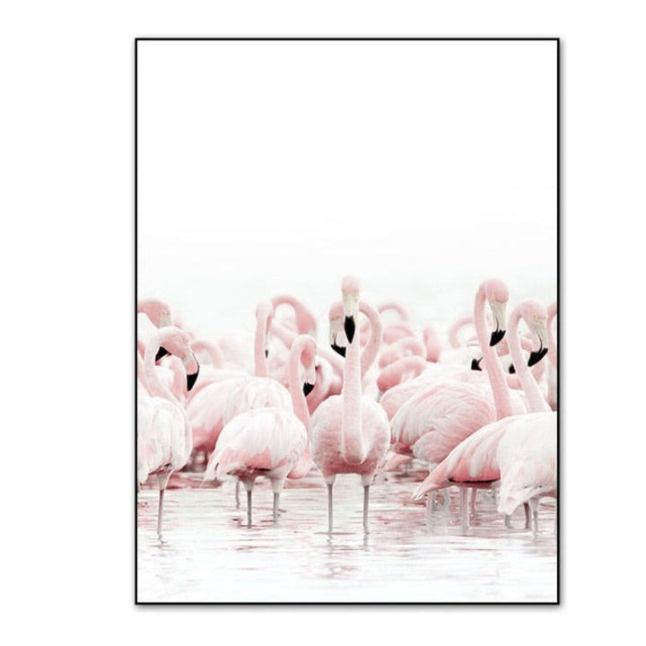 Modern Pink Floral Flamingo - Canvas Wall Art Painting | Bowlift
