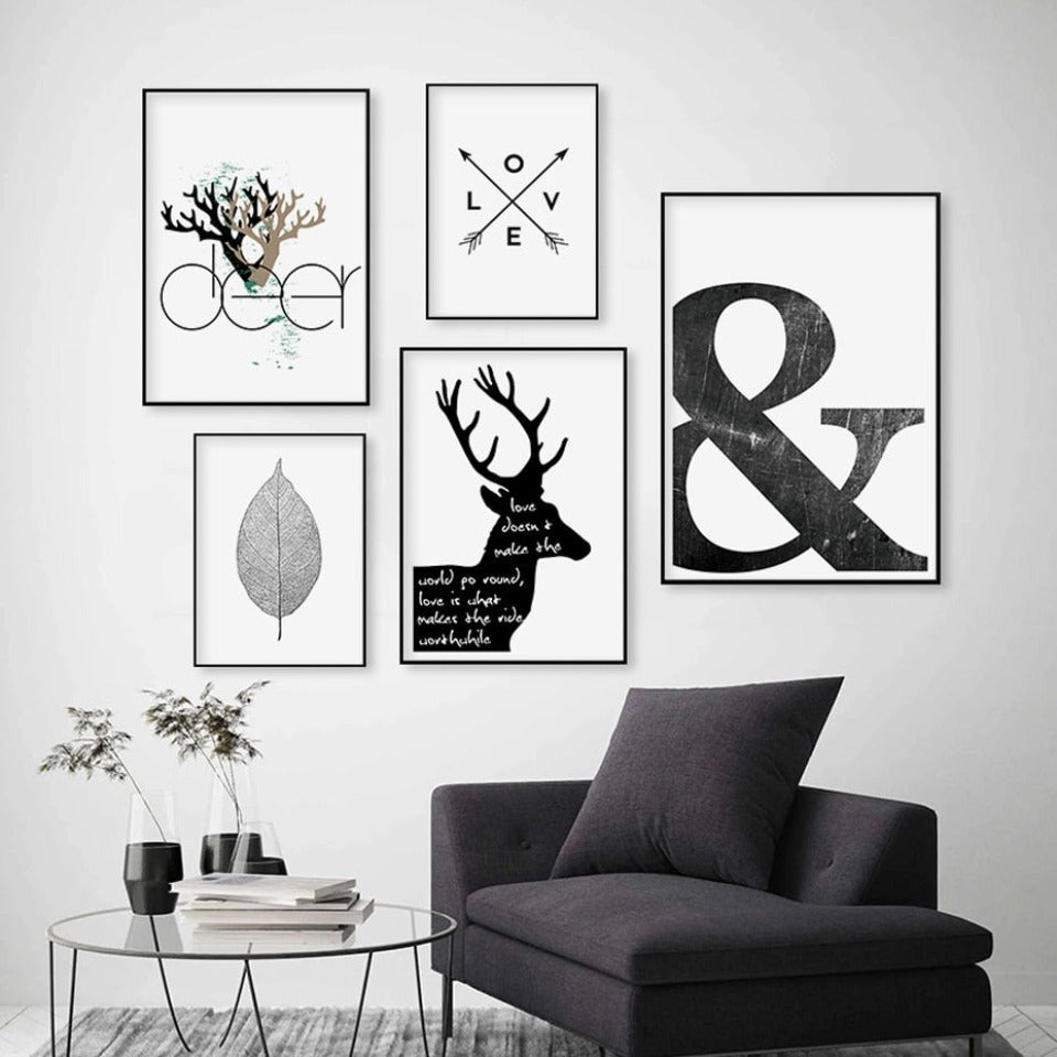 Scandinavia Deer Love Symbol Wall Art - Canvas Wall Art Painting | Bowlift