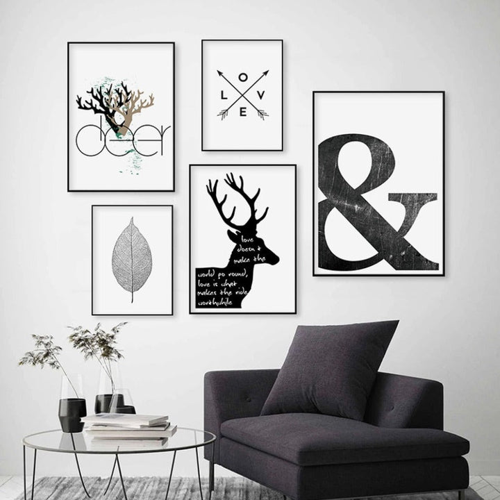 Scandinavia Deer Love Symbol Wall Art - Canvas Wall Art Painting | Bowlift
