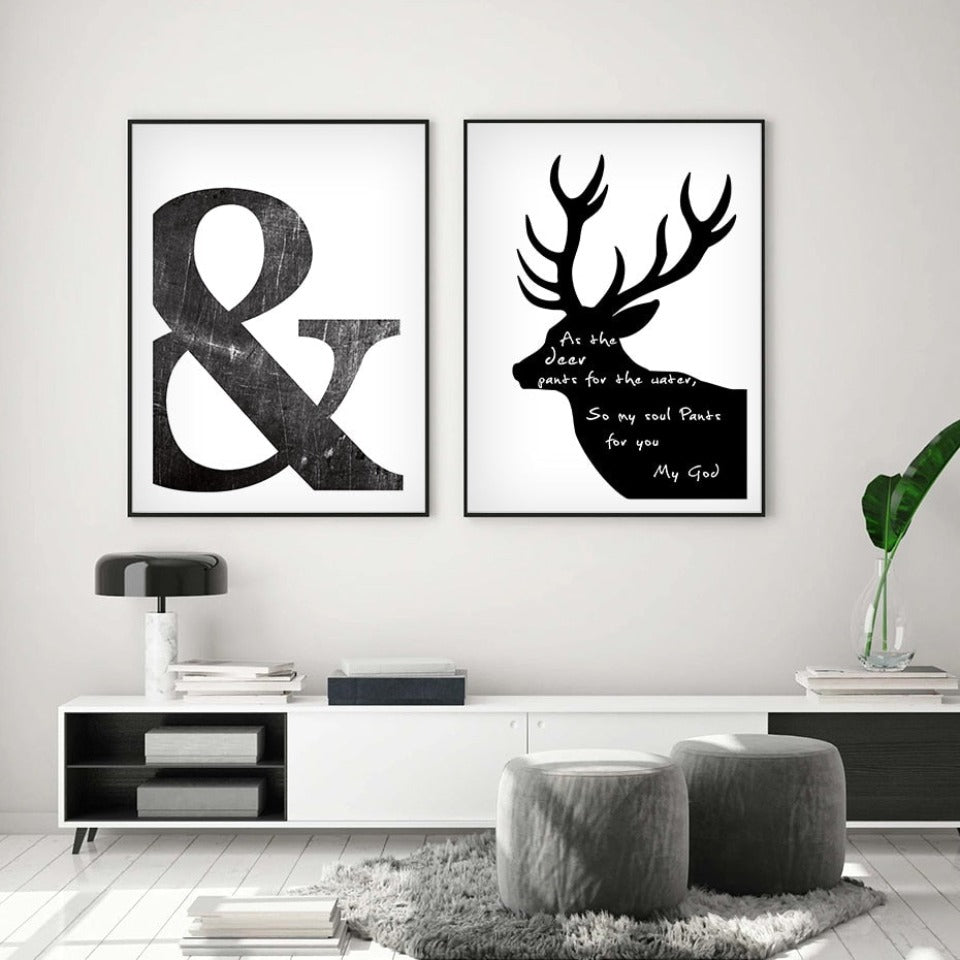 Scandinavia Deer Love Symbol Wall Art - Canvas Wall Art Painting | Bowlift