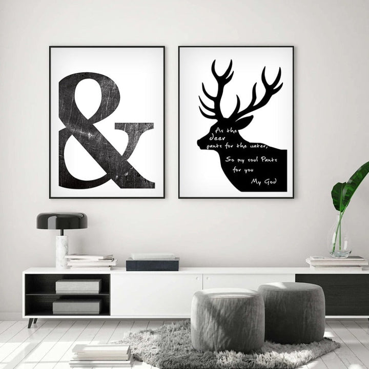 Scandinavia Deer Love Symbol Wall Art - Canvas Wall Art Painting | Bowlift